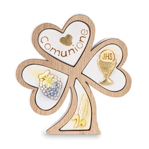 Bomboniere 2026 Icona Comunione Trifoglio in resina e legno con calice
