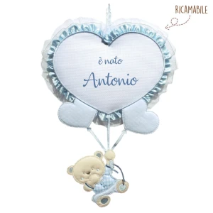 Fiocco Nascita maschio orsetto con palloncini ricamabile punto croce