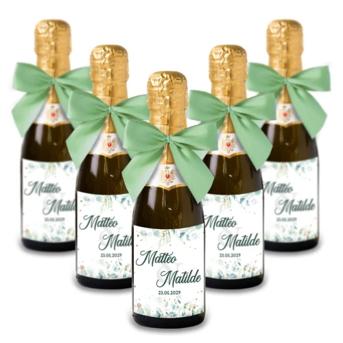 Bomboniere Mini bottiglie Prosecco Personalizzate o Segnaposto Tema Eucalipto