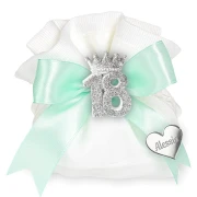 Bomboniere 18° compleanno 2025 Magnete con corona numero 18 argentato con glitter