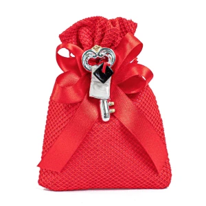 Sacchettino Portaconfetti Laurea in nido d'ape rosso con chiave e pergamena