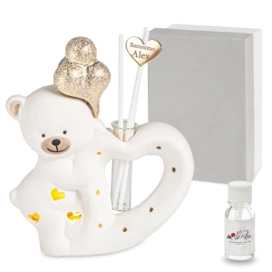 Bomboniere Battesimo 2026 Profumatore Orsetto con cuore ceramica a LED
