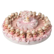 Torta 24 Bomboniere Battesimo Nascita Femmina rosa con bebè