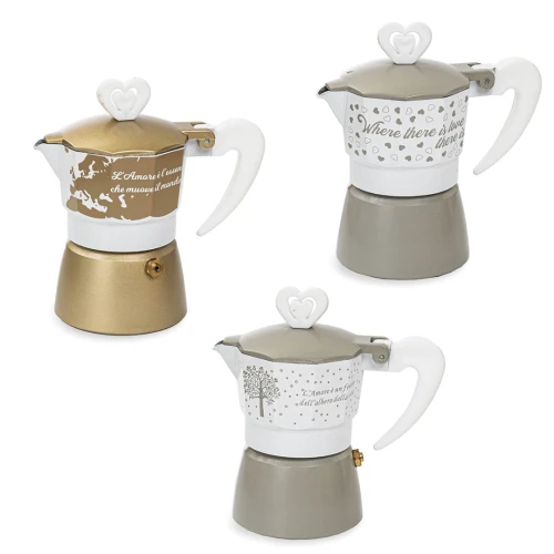 Bomboniere Matrimonio 2025 Moke caffettiere con pomello cuore