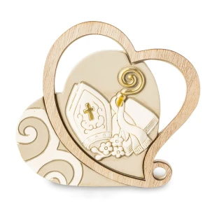 ⚡OFFERTISSIMA Bomboniere Grande Icona Cuore Doppio in Resina e Legno con simbolo Cresima