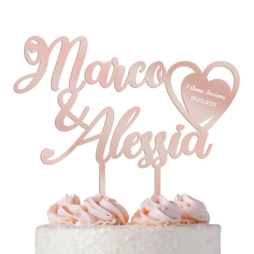 Cake Topper Nozze di Cotone 1° Anniversario in Plexiglass Oro Rosa