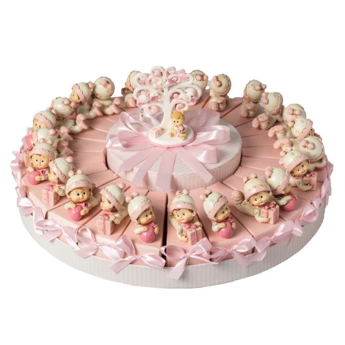 Torta 24 Bomboniere Battesimo Nascita Femmina rosa con bebè