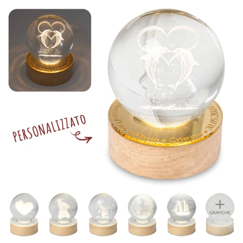 Bomboniere 2025 Nozze D\'Oro Sfera LED Delfini innamorati personalizzabile