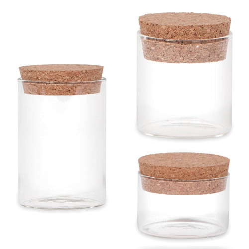 riutilizzabili Set di 3 barattoli in vetro borosilicato resistente al calore con tappo in sughero a 0,8 l 1,2 l Small beautygoods 0,5 l 