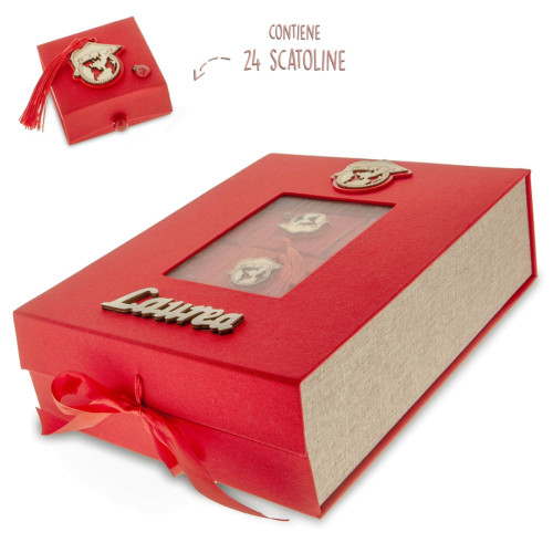 Linea Scatoline per Laurea Portaconfetti a forma di libro rosse con decoro in legno