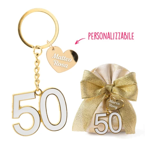 Bomboniere Nozze d\'Oro Portachiavi in zama dettagliato in oro numero 50