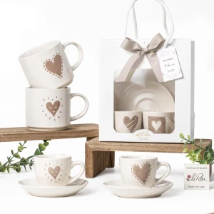 Bomboniere 2027 Set di tazzine caffè e tazza da colazione con cuoricini