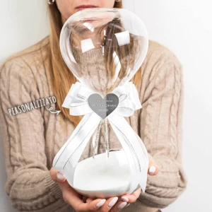Idea Regalo Nozze di Diamante 2027 Clessidra Maxi in vetro con sabbia bianca con applicazione cuore