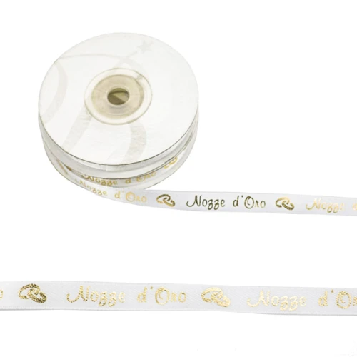rotolo nastro raso con stampa \"Nozze d\'oro\" 10 mm x 25 mt