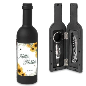 Idea Bomboniera Utile Tema Girasoli Bottiglia di Vino Set accessori Vino