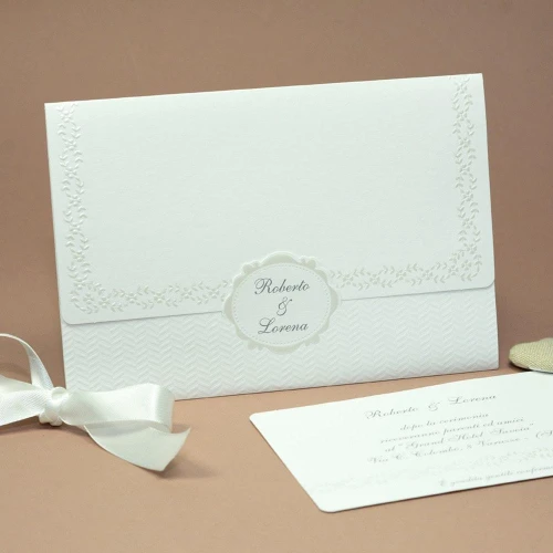 Partecipazione Nozze Elegante bianca rifinita - Henriette