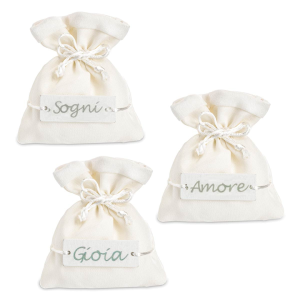 Bomboniere Sacchettini Portaconfetti Bianco con Targhetta "Sogni, Gioia e Amore"