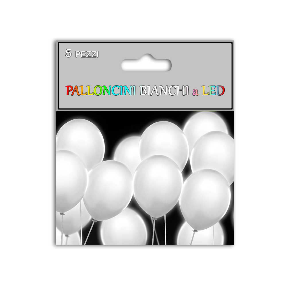 confezione 5 palloncini bianchi illuminati con LED e